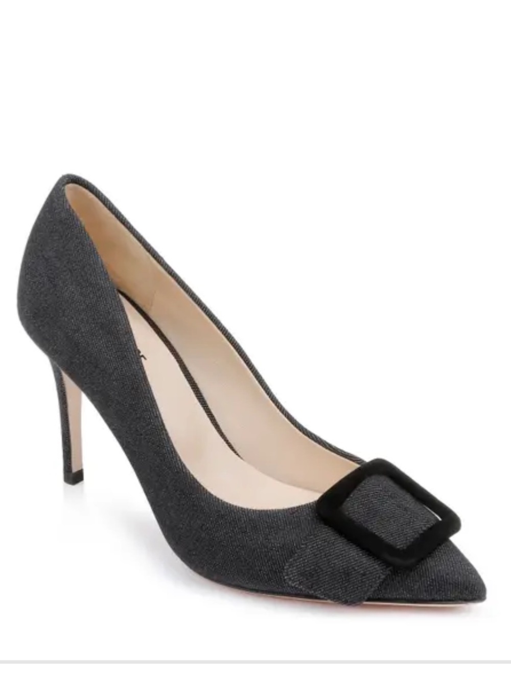 L'AGENCE Helene Pointed Toe Pump in Black Denim Size 9